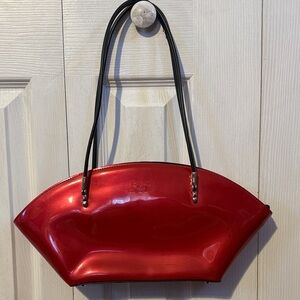 Beijo Shiny Red Patent Shoulder Bag with Black Straps